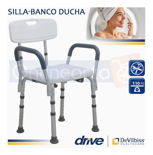 Silla Ducha Brazos Banco Ajustable Respaldo Antiderrapante