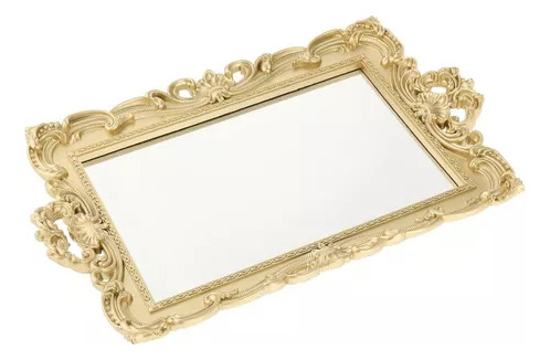 Fuente Dorada Decorativa Con Espejo Bandeja 40 X 26 Cm