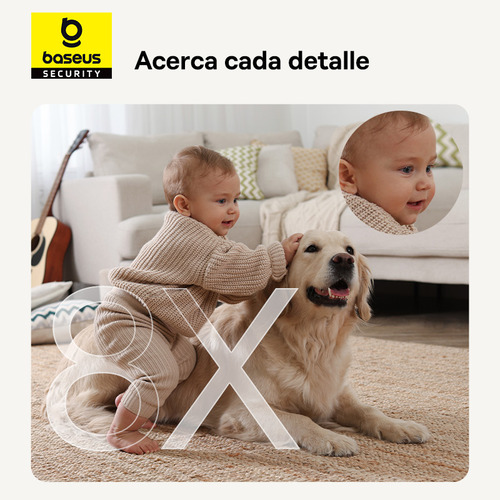 Cámara de seguridad para interiores 3MP WiFi Baseus P1 Lite Detección de movimiento y notificaciones Alarma de Luz y Sonido Audio bidireccional Control por Voz compatible con Google y Alexa