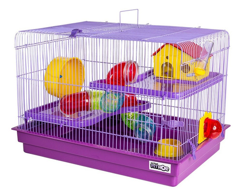 Gaiola De Hamster Com Casa Média Completa 2 Andares Tubo Cor Lilás