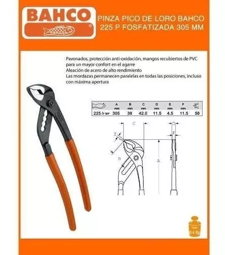 Pinza Bahco Pico De Loro 225 P Fosfatizada 305mm