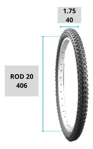 Imagen 2 de 6 de Cubierta De Bicicleta Rodado 20 X 1.75 Cross Con Tacos