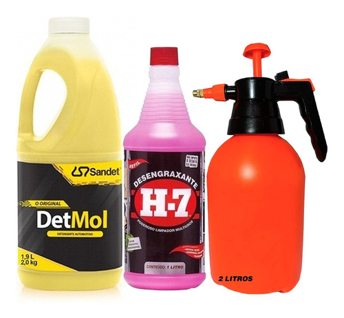 Shampoo Detmol 1,9l + Desengraxante H7 1l + Pulverizador *