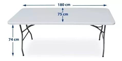 MESA PLEGABLE TIPO MALETA 180*75*74CM CON SISTEMA DE SEGURIDAD