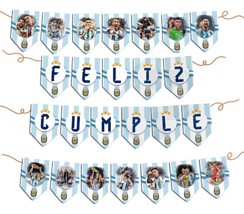 Banderines Imprimibles Argentina Campeón - Feliz Cumple