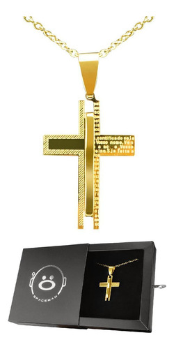Colar Masculino Corrente Crucifixo Pai Nosso Dourado 18k