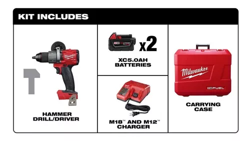 Taladro Percutor Inalámbrico 13mm Milwaukee M18 Fuel 2804-22 Color  Rojo/Negro