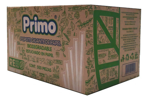 Popote De Papel Primo Biodegradable Con 500 Piezas Color Blanco