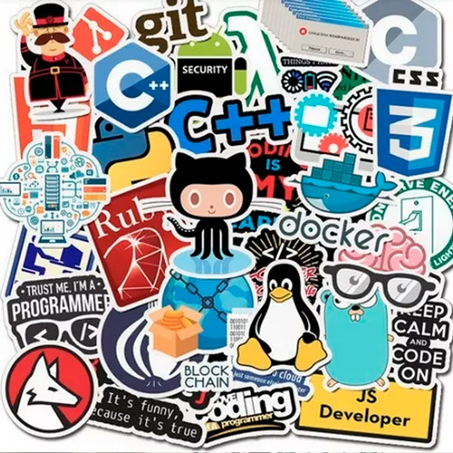 Kit 50 Adesivos Programador Hacker Geek Code Html Linux Js
