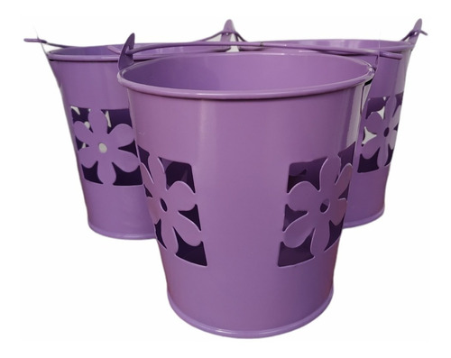 Pack 03 Macetas Mini Diseño Flor Morado 10 Cm.