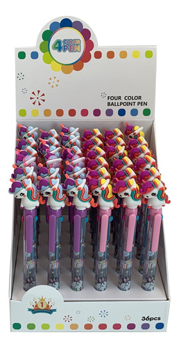 Lapicera Escolar Tinta Multicolor Con Unicornios, Cajax36 U.