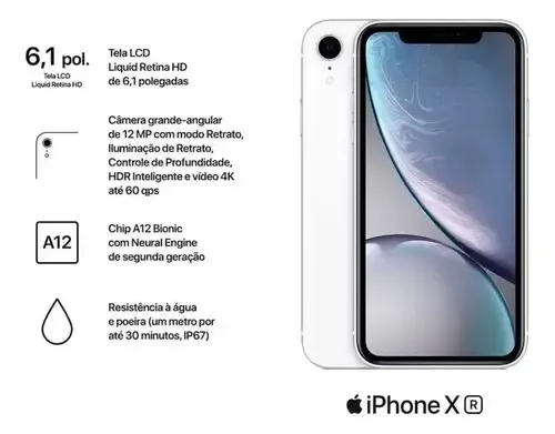 Apple Iphone Xr 128 Gb - Branco Bateria 98% +carregador+capa