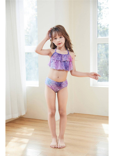 Traje De Baño Niña Sirena Conjunto De Tres Piezas Con Cola
