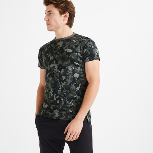 Playera De Fitness Hombre Camuflaje Caqui Transpirable Domyo