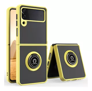 Funda Case For Samsung Z Flip 3 Ahumado Con Anillo Amarillo