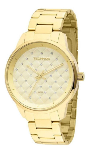 Relógio de pulso Technos Trend 2035LXU/4D com corpo dourado,  analógico, para feminino, fundo  dourado e prateado, com correia de aço cor dourado, agulhas cor dourado, subdials de cor dourado, ponteiro de minutos/segundos dourado, bisel cor dourado e dobrável