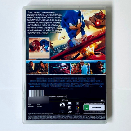 Dvd Sonic 2 2022 Sonic O Filme 2 Dublado E Legendado