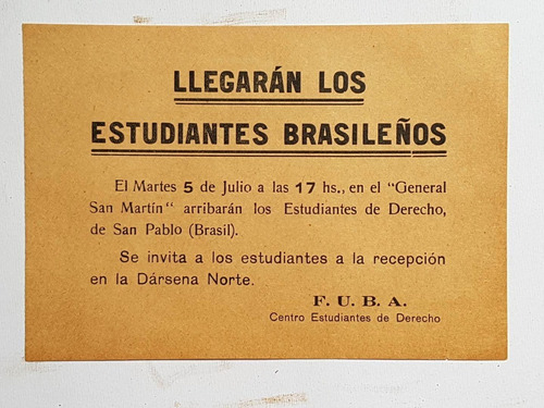 Volante Centro De Estudiantes De Derecho, Fuba, Circa 1930