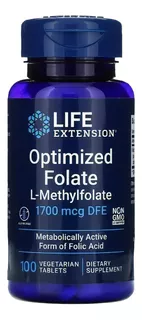 Folato De Metilo Vitamina B 1700 Mcg 100 Tabs Life Extension Sabor Neutro