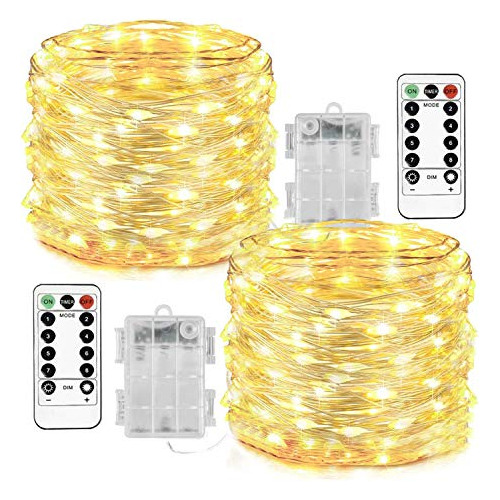 2 Paquetes De 33 Pies 100 Luces De Hadas Led Operadas P...