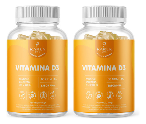 Pack Gomitas Vitamina D3 800 Iu 120 Unidades Karun Life