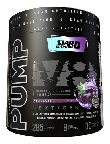 Suplemento en polvo Star Nutrition  Pump V8 aminoácidos sabor açai power en pote de 285g
