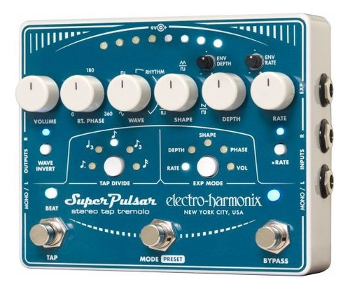 Pedal estéreo Tremolo Electro Harmonix Super Pulsar para guitarra, cor azul