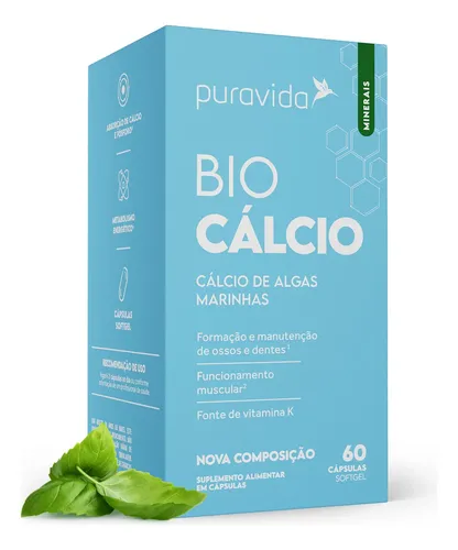 Suplemento Puravida Premium Bio Cálcio 60 Cápsulas