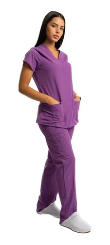 Conjunto Médico Enfermero Dama Uniforme Elastizado Violeta