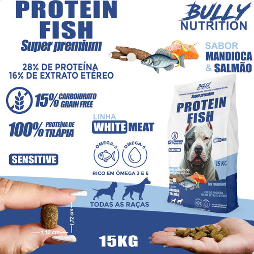 Ração Premium 15kg Protein Fish Sem Conservantes Artificiais