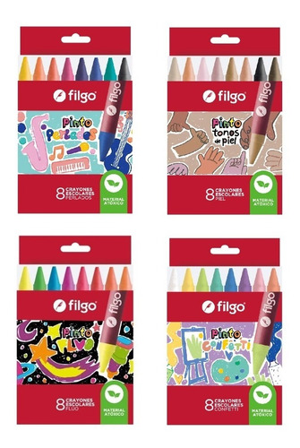 Crayones Filgo Pinto X32 Colores Perlados Piel Fluo Confetti