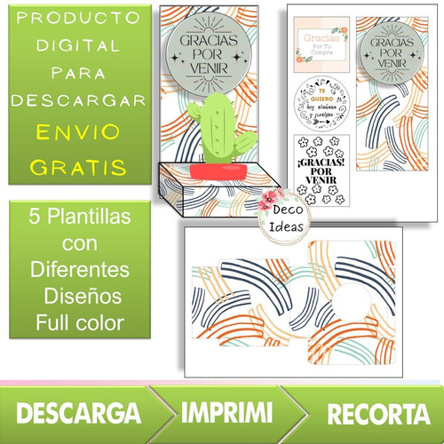 Imagen 4 de 4 de Kit Imprimible 03 Caja Porta Maceta Frase Gracias Por Venir