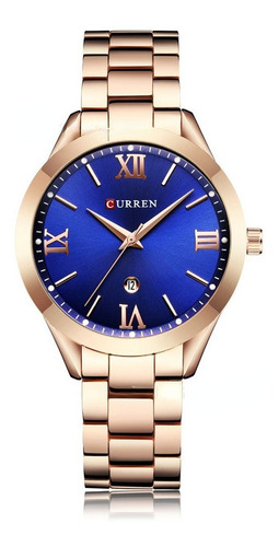 Reloj Metálico Elegante Casual Curren Para Mujer Color Del Bisel Rose Blue