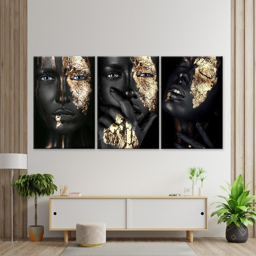Quadro Grande Para Sala Mulher Negra Maquiagem 80x120 Canvas