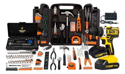 comprar Furadeira Parafusadeira De Impacto 2 Baterias 21v 3\u002F8 Com Kit Jogo De Ferramentas 169 Peças Com Maleta The Black Tools TB-21PX-169P Cor Preto