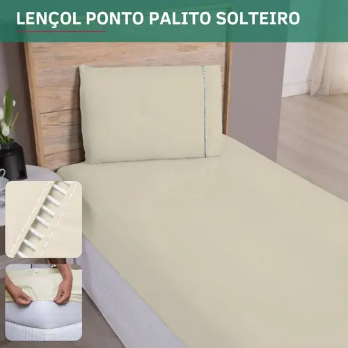 Jogo De Cama Solteiro C/ Fronha Ponto Palito 400 Fios 2 Peças Maciez E Conforto Prolongado Resistente Cor Palha