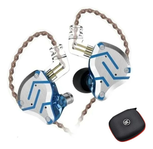 Fone De Ouvido Intra Auricular Kz Zs10 Pro + Case Cor Glare Blue