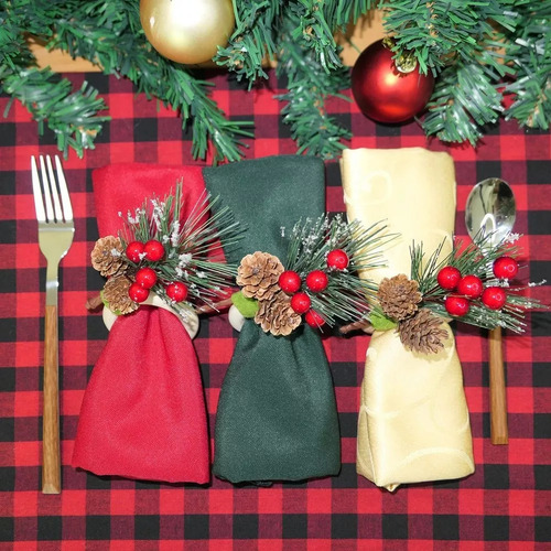 Servilleteros Navideños En Forma De Piñas, 6 Unidades