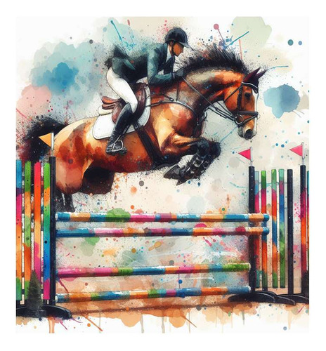 Vinilo 45x45cm Caballo Salto Obstaculos Equitacion M1