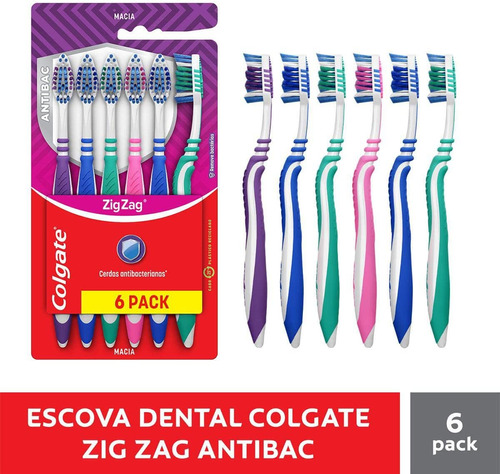 Escova de Dentes Antibac Suave Pacote Com 6 Unidades Colgate