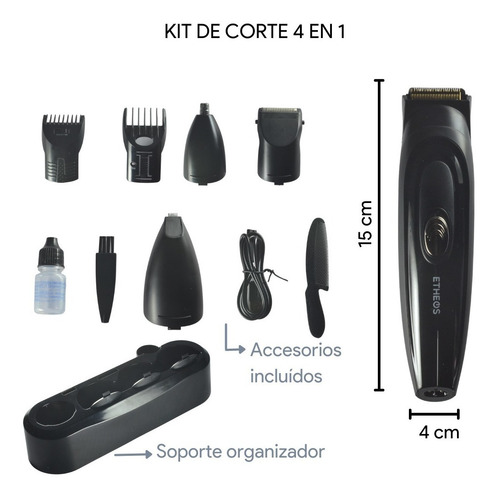 Imagen 4 de 10 de Maquinita Corta Pelo Etheos Nariz Barba Orejas Kit 4 En 1