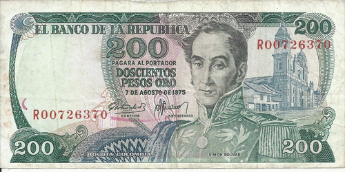 Colombia Reposición 200 Pesos Oro 7 Agosto 1975