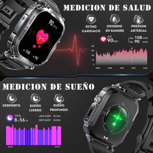 Reloj Inteligente Hombre Sumergible Cuadrado Linterna 3 Atm Negro Mesh S320b Negro Film Negro