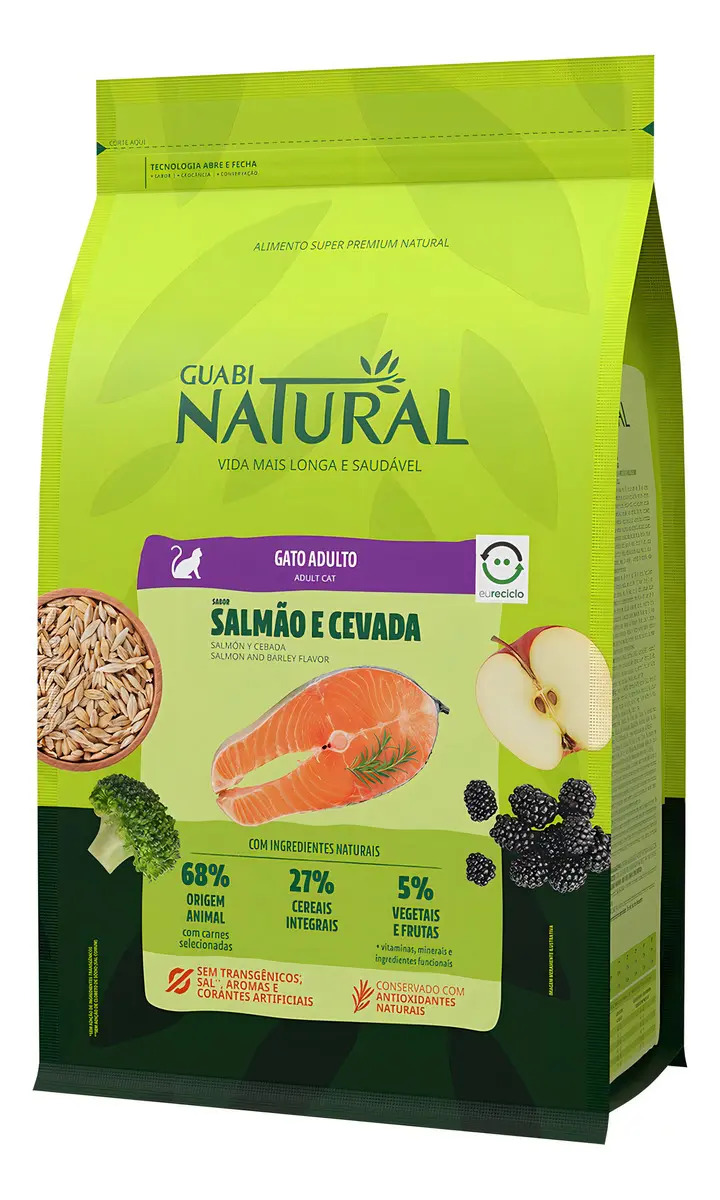 Ração Guabi Natural Gato Adulto sabor Salmão e Cevada 7.5 kg