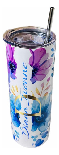 Termo Skinny 20oz (600ml) Flores Vintage, Personalizado Color Blanco