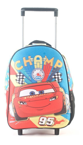 Mochila Cars Champ 95 Con Carro Jardín 12 Pulgadas Color Celeste