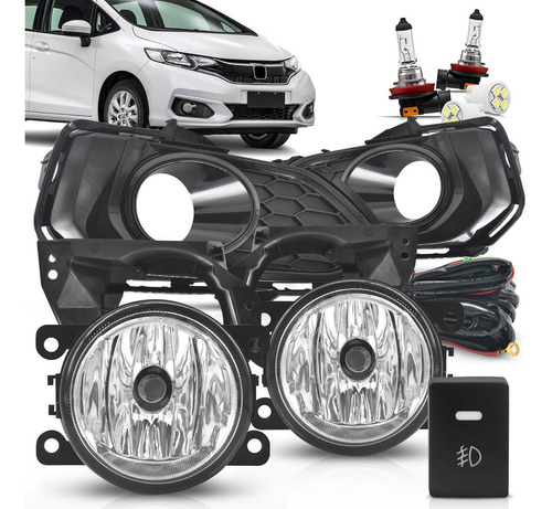 Kit Farol Neblina Fit 2017 2018 Moldura Preta Bt Mod Orig  