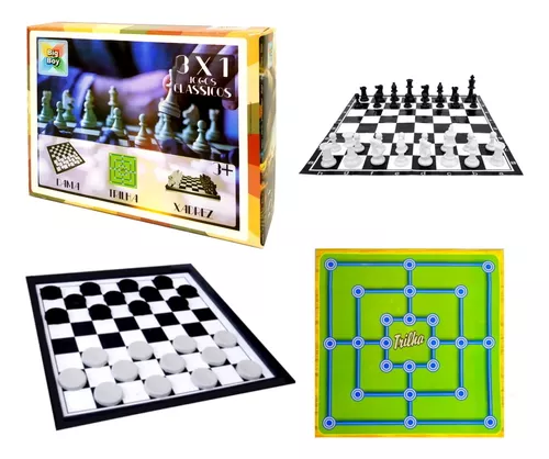 Kit Jogos De Tabuleiro Xadrez + Dama + Trilha Tamanho U - Cor UNICA