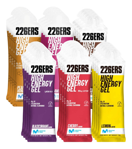 24 Geles 226ers High Energy (6 Sabores, 4 Geles Por Sabor)