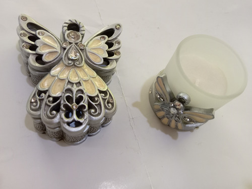 Porta Vela + Cajita Cofre Forma Angel Recuerdo Decoración